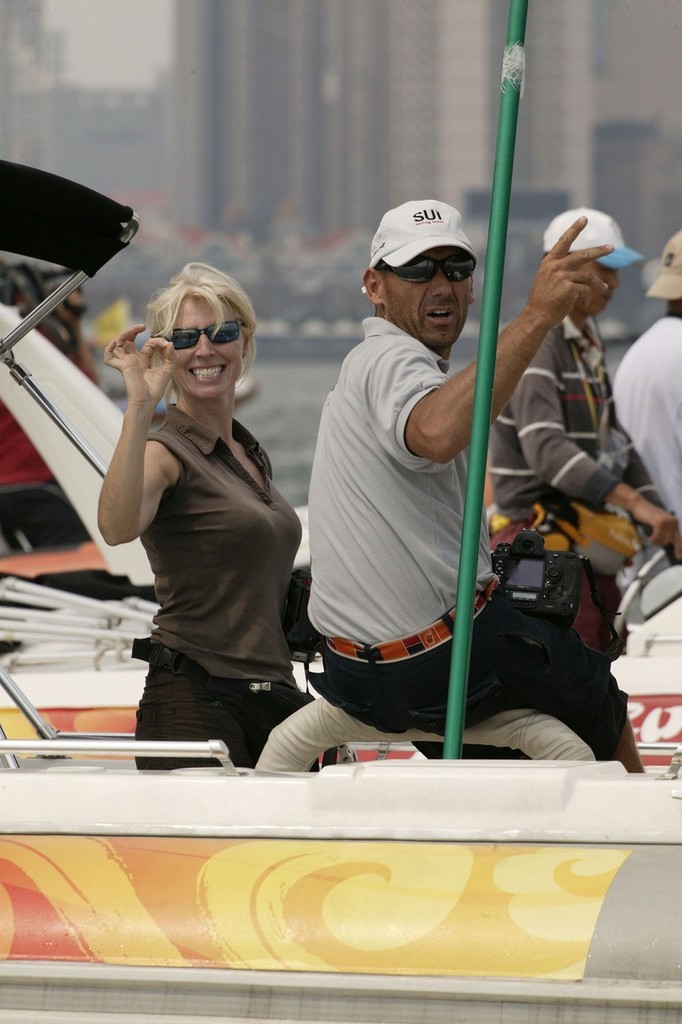 Qingdao Olympic Regatta 2008. Happy snappers - Ingrid Abery and Jurg Kaufmann. photo copyright Guy Nowell http://www.guynowell.com taken at  and featuring the  class