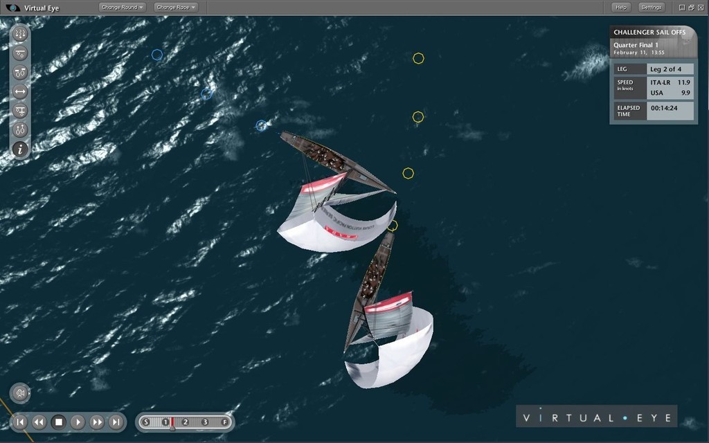 Luna Rossa&rsquo;s spinnaker makes contact with the backstay of BMW Oracle in their Quarter Final of the Louis Vuitton Pacific Series photo copyright ARL Media http://www.arl.co.nz/ taken at  and featuring the  class