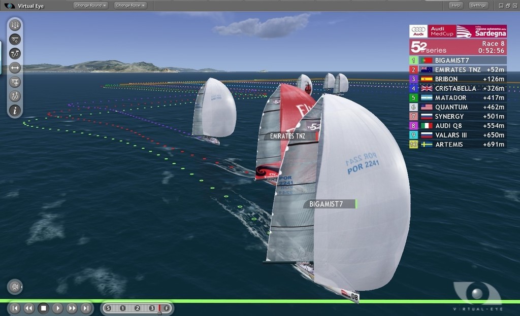 Virtual Eye shows Bigamist 7 being chased to the finish of Race 8 in the Audi MedCup photo copyright ARL Media http://www.arl.co.nz/ taken at  and featuring the  class