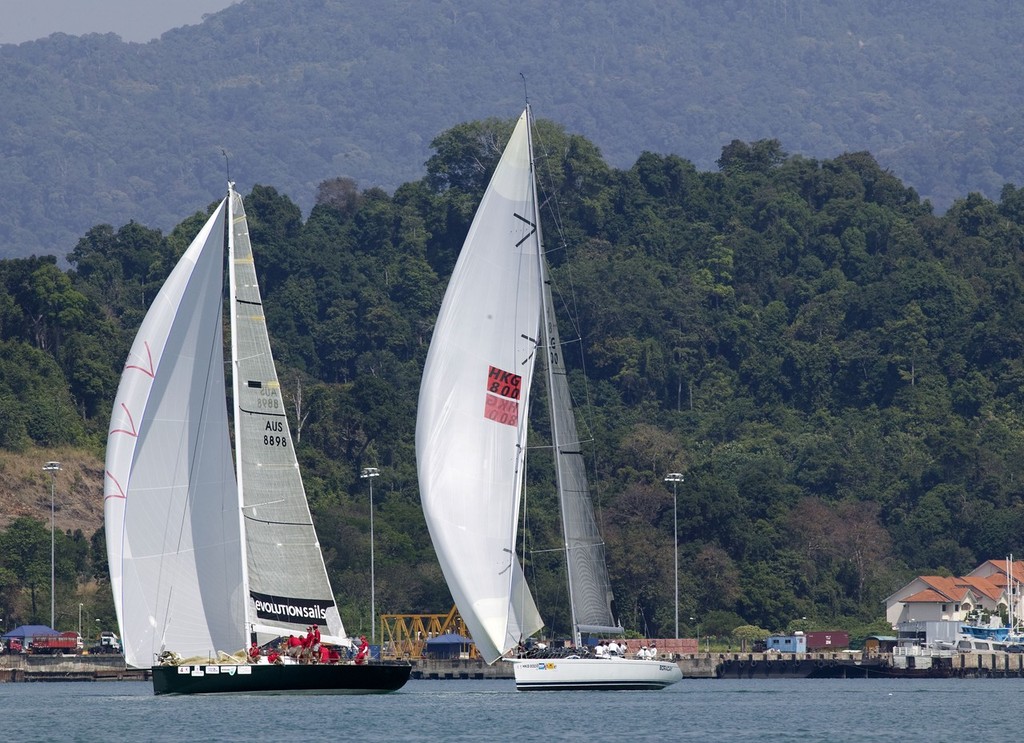 Royal Langkawi International Regatta 2010. Evolution Racing leads Jelik to the finish. photo copyright Guy Nowell http://www.guynowell.com taken at  and featuring the  class