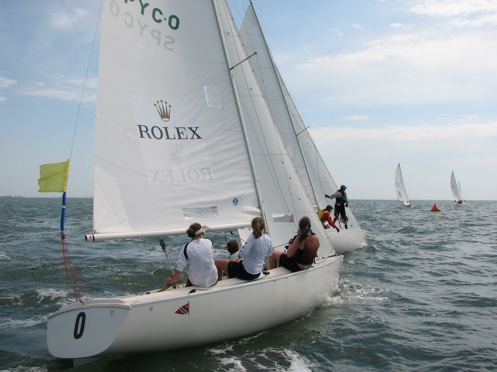 Defending champion Sandy Hayes leads Tulloch during a match on Friday - Rolex Womens Match Race photo copyright Charnel Doyle /SPYC taken at  and featuring the  class