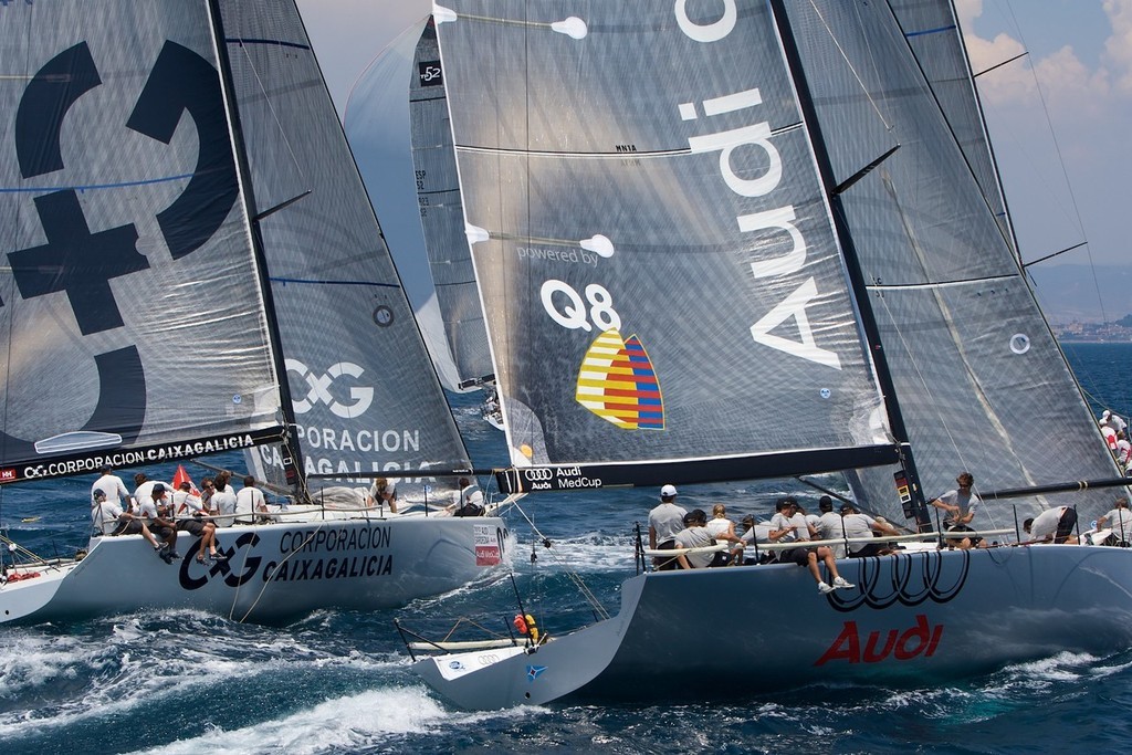 Audi Q8 and Caixa Galicia in action on the dog leg of Race 1 at the Audi MedCup in Cagliari. photo copyright Ian Roman/Audi MedCup http://2008.medcup.org/home/ taken at  and featuring the  class