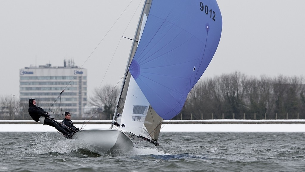 ENGLAND, London, Queen Mary Sailing Club, January 9th 2010, Bloody Mary Pursuit Race, 505 9012, Andy Smithy and Tim Needham (Staunton Harold SC). Winners © Ian Roman http://www.ianroman.com