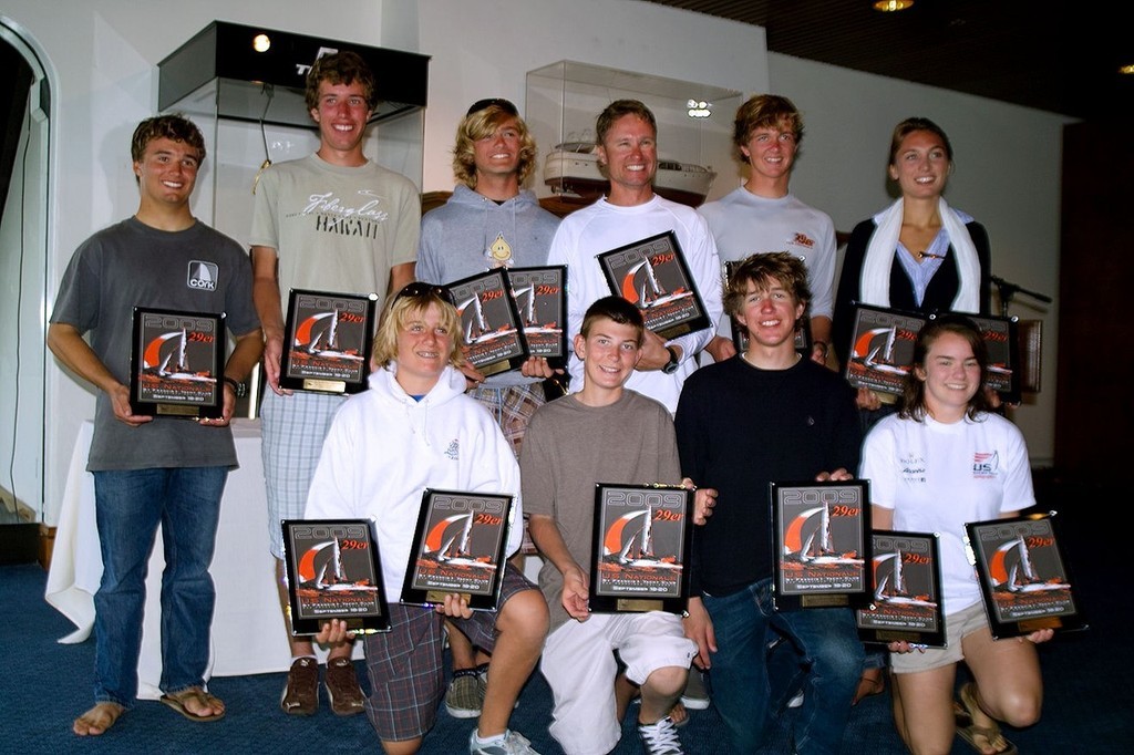SDIM7177 - 29er North American Championships - <b>The crews of the top five finishers, plus the Junior and Women’s class winners accept their trophies at the host St. Francis Yacht Club, San Francisco.</b> © Chuck Lantz http://www.ChuckLantz.com