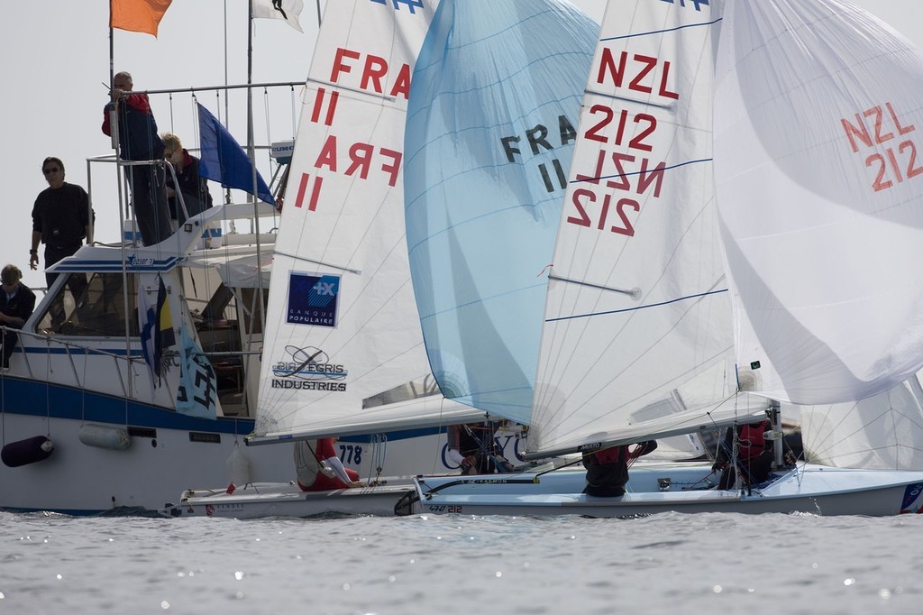Carl Evans and Peter Burling (NZL-212) finish just ahead of a French crew to take second place in the Medal race for the 470 at SOF and then win the tie break to take the Bronze medla. photo copyright Gilles Martin Raget / FFVoile http://sof.ffvoile.net taken at  and featuring the  class
