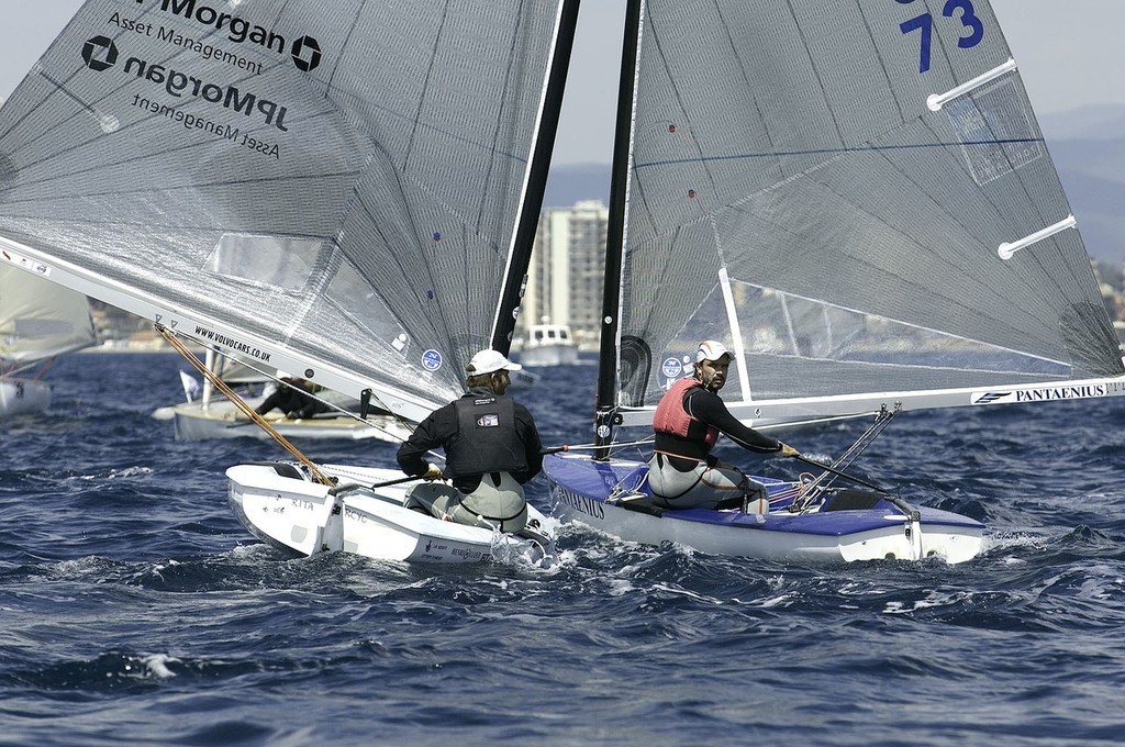 Scarlino EuroFinn 2008 10 May - Medal Race Ainslie GBR hunts Florent FRA in prestart photo copyright James Taylor taken at  and featuring the  class