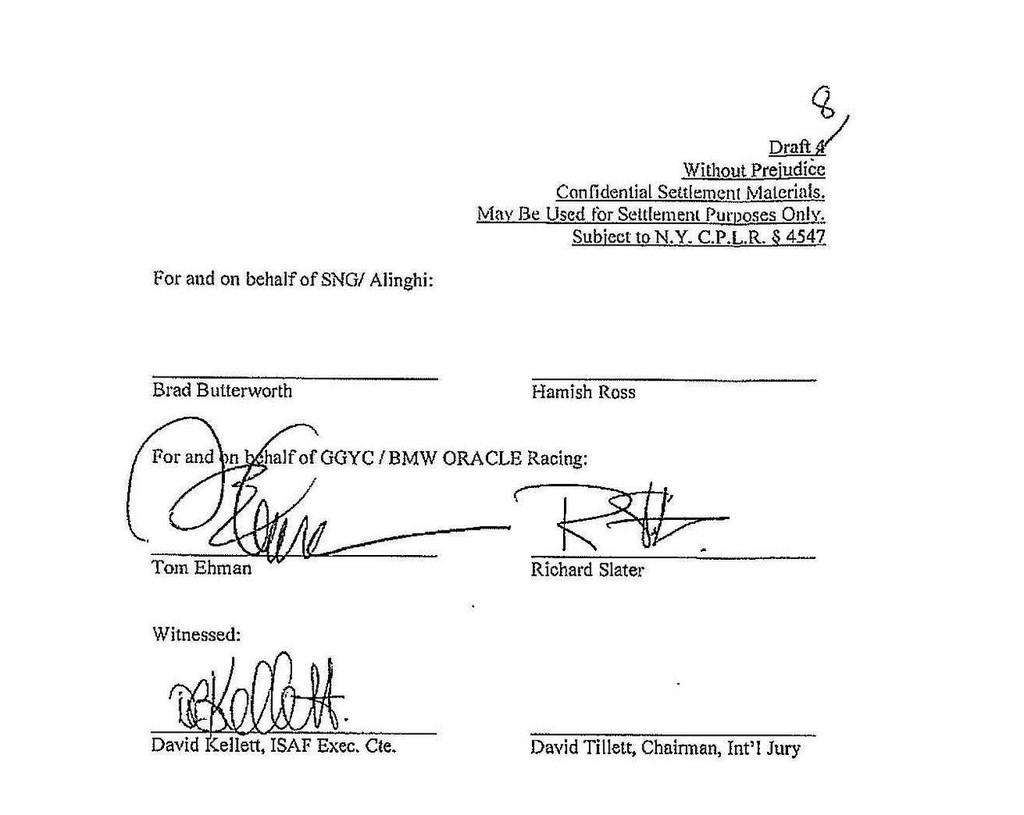 Signature page from the Final Draft of the Singapore Agreement photo copyright SW taken at  and featuring the  class