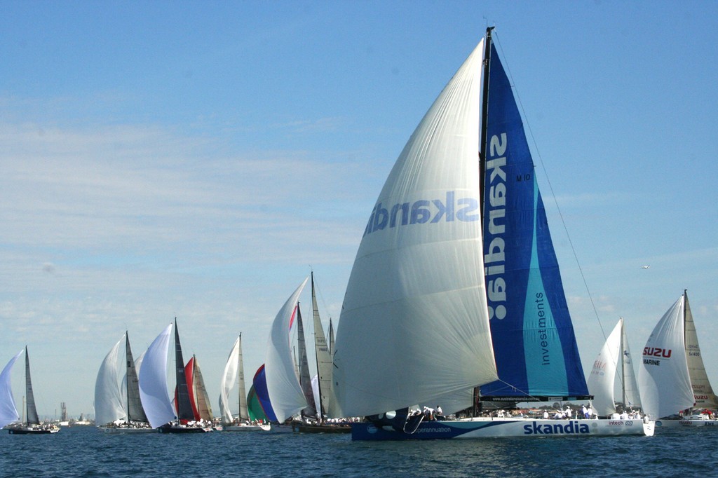Skandia and the dwarfs at the start - Skandia Geelong Race Week Passage Race start from Williamstown photo copyright Sail-World.com /AUS http://www.sail-world.com taken at  and featuring the  class