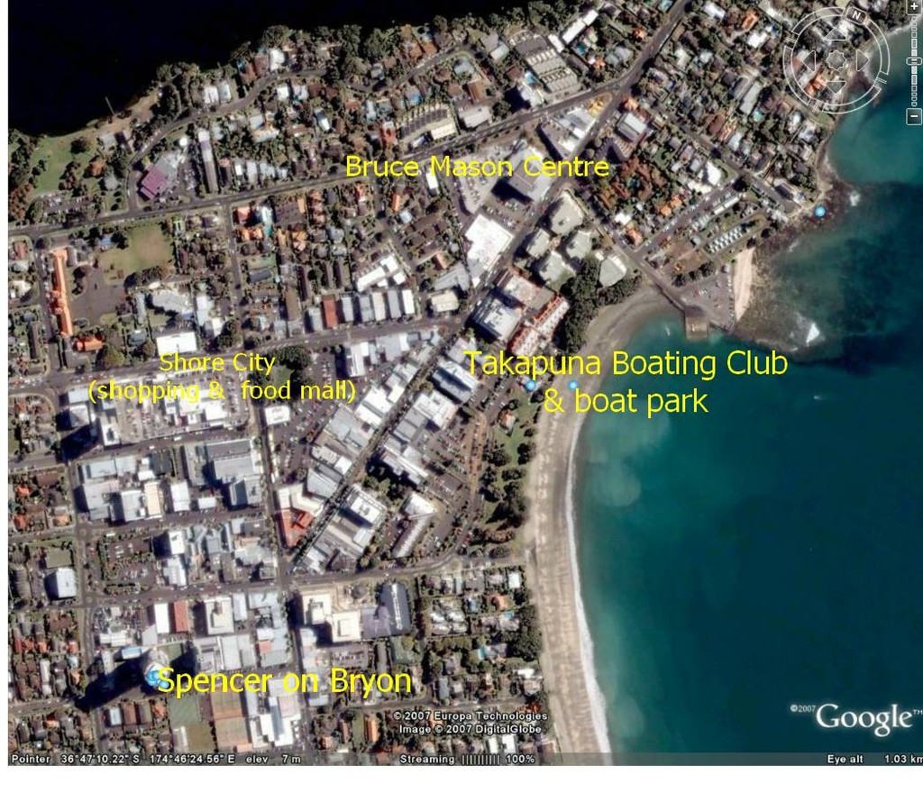 Takapuna Beach and facilities photo copyright Google Earth taken at  and featuring the  class
