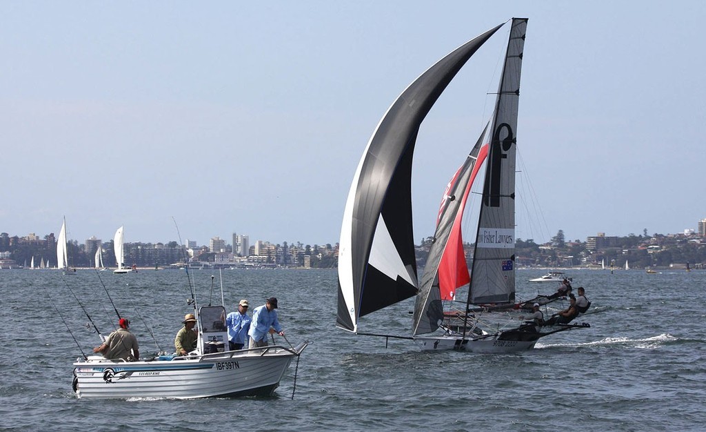Thurston Lawyers and the fishing boat - Faster, faster - 18 footers Club Championships Race 13 March 1st 2009 photo copyright Allan Barron taken at  and featuring the  class
