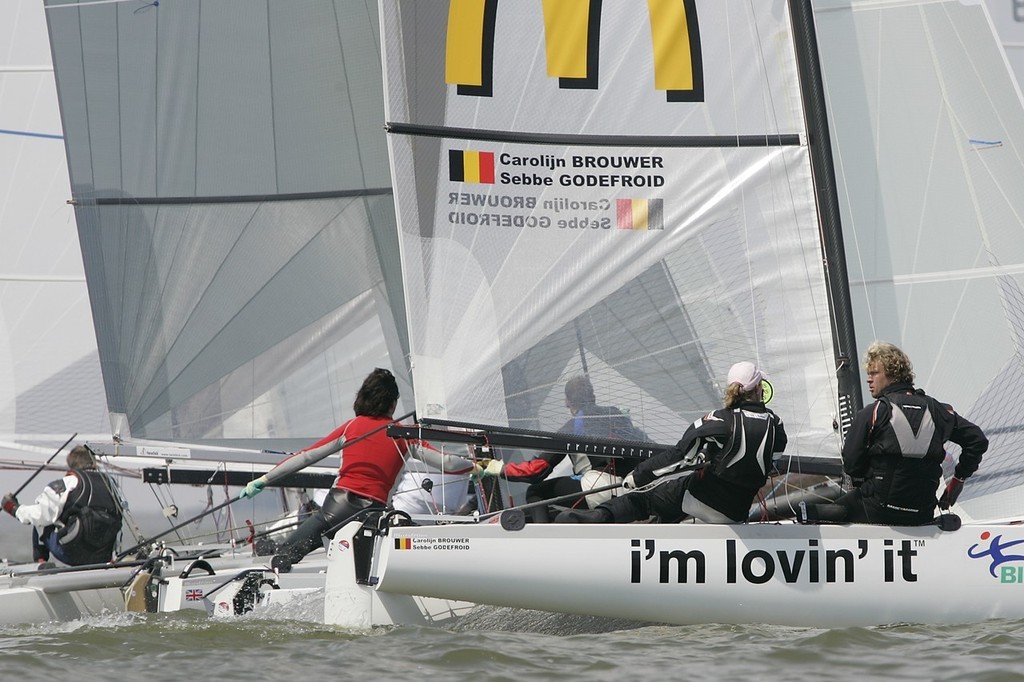 Mixed Multihull crew, Carolijn Brouwer Sebastien Godefroid BEL 7  on Day 3 of the Delta Lloyd Regatta, Medemblik, Holland. Mixed crew is seen as a viable Multihull Event option for 2016 © Richard de Jonge 