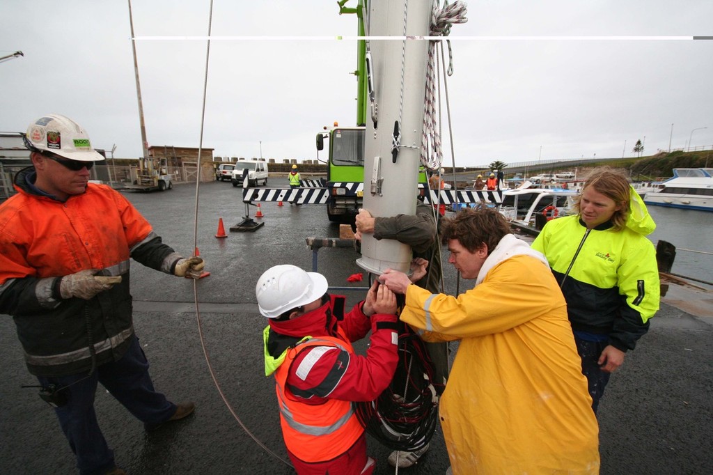 Seawind team assembles mast for stepping - New 41ft Seawind 1250 Launch photo copyright Brent Vaughan taken at  and featuring the  class