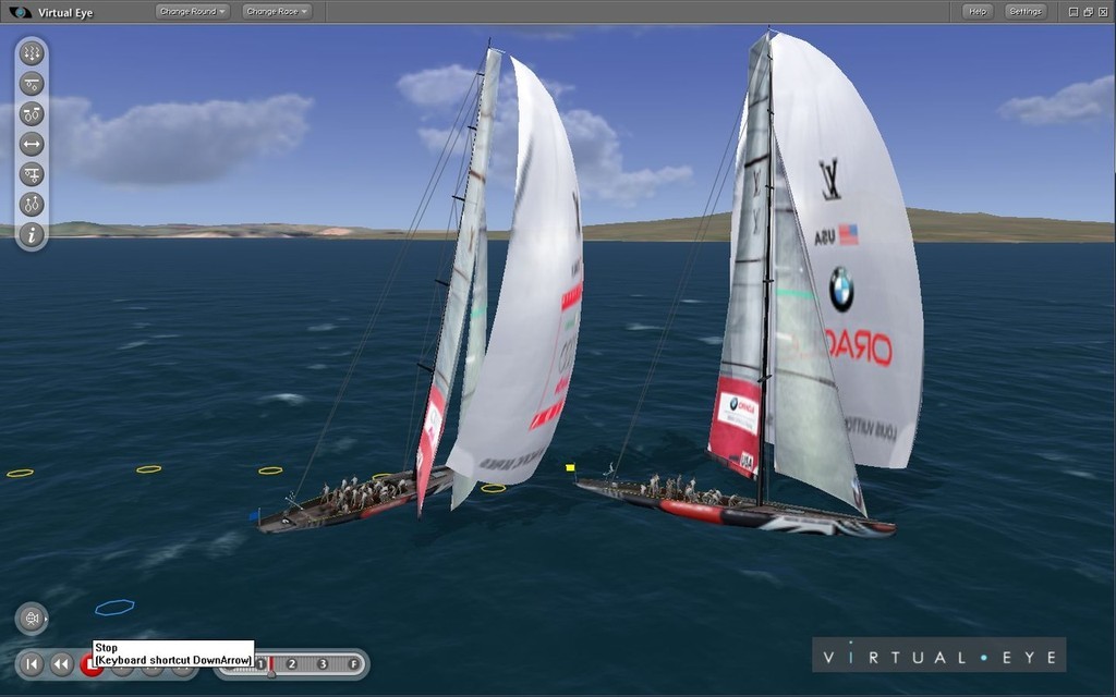 Luna Rossa vs BMW Oracle Racing in the Quarter Final of the Louis Vuitton Pacific Series as seen by Virtual Eye © ARL Media http://www.arl.co.nz/