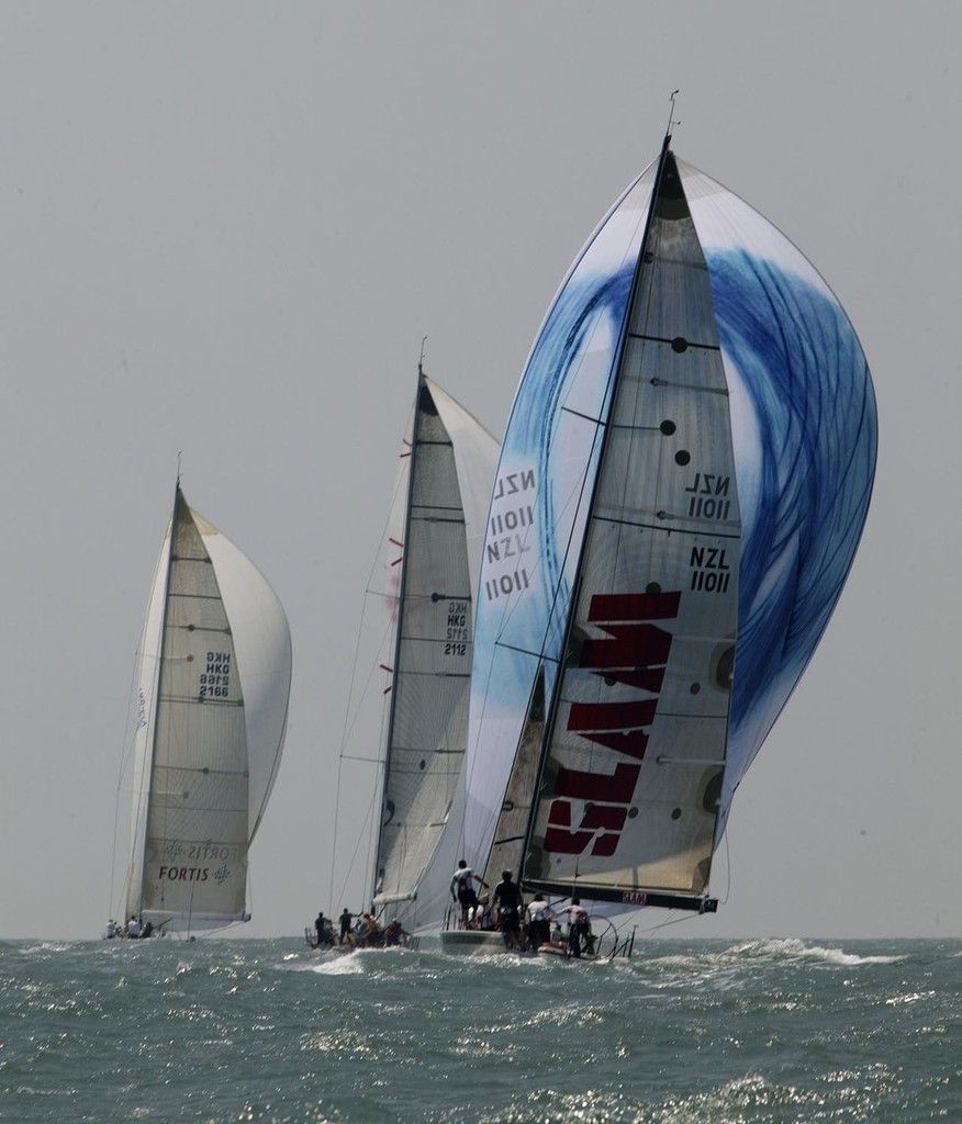 Mandrake, Hi Fi and Full Metal Jacket hoist spinnakers and head for Vietnam. RHKYC Vietnam Race 2008.  © Guy Nowell http://www.guynowell.com