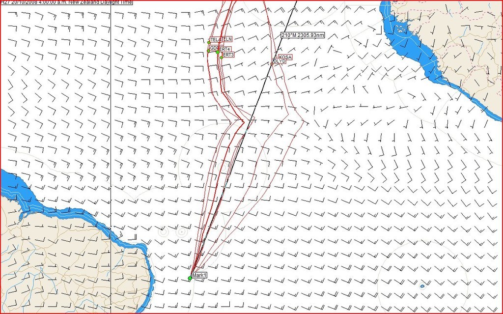 Volvo Ocean Race, Leg 1, Day 9 Projection (20-10-08 at 0400hrs NZT) - 24hrs from current positions © Predictwind.com/iexpedition.org www.predictwind.com