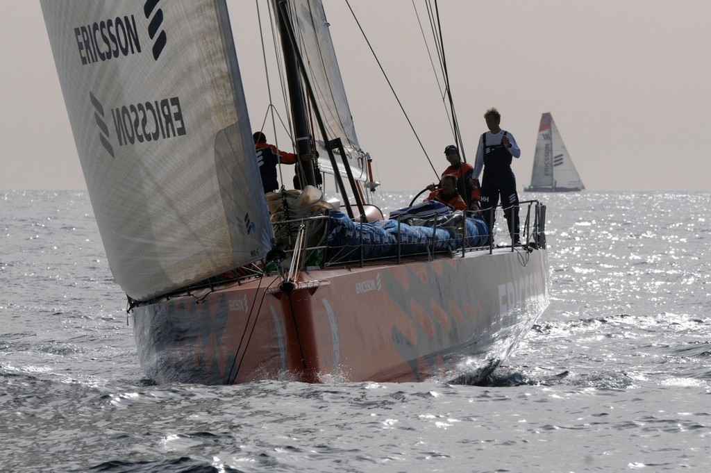Ericsson 3 and Ericsson 4 battle it out for contention in the Gibraltar strait during leg 1 of the Volvo Ocean Race. ©  David Kneale/Volvo Ocean Race http://www.volvooceanrace.com/