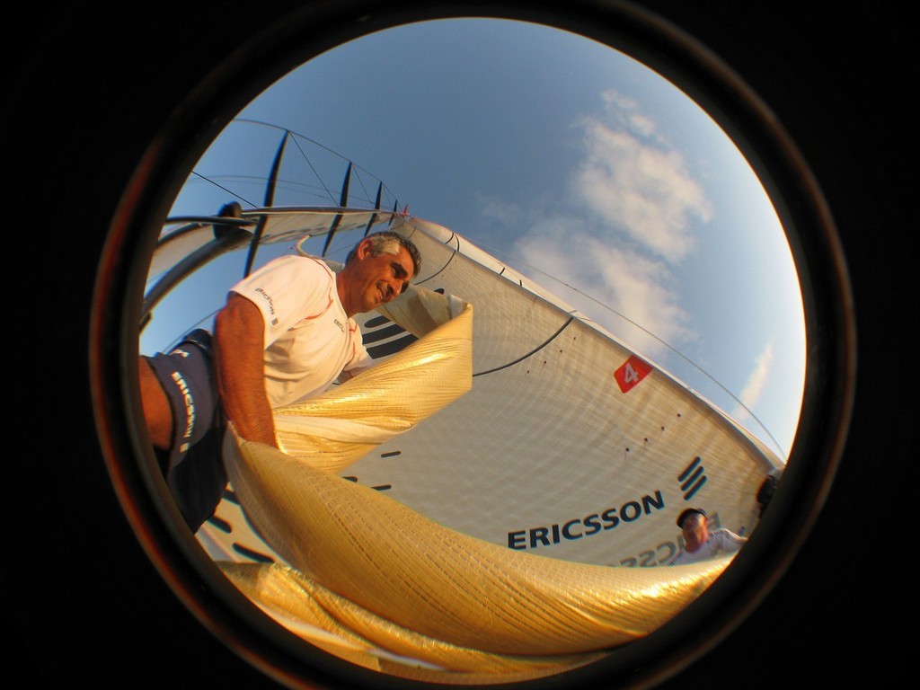 Photo credit: Guy Salter/Ericsson 4/Volvo Ocean Race. Horacio Carabelli and Phil James dropping the Code Zero onboard Ericsson 4  © Volvo Ocean Race http://www.volvooceanrace.com