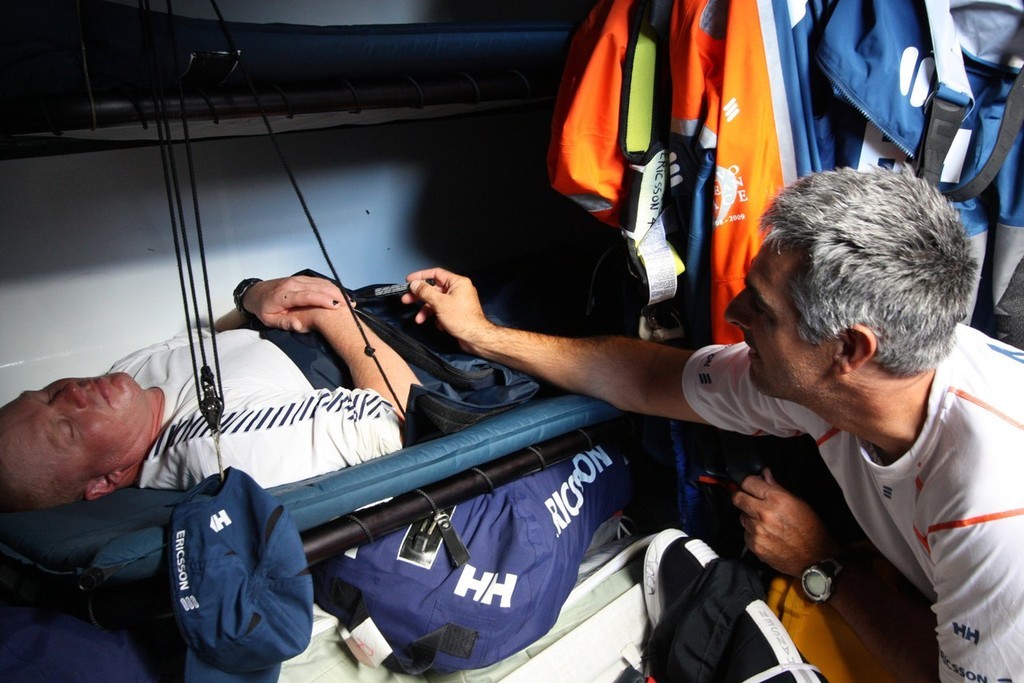 Guy Salter/Ericsson 4: <br />
Horacio Carabelli playing joke on Phil James on Ericsson 4 on leg 1 of the Volvo Ocean Race © Volvo Ocean Race http://www.volvooceanrace.com
