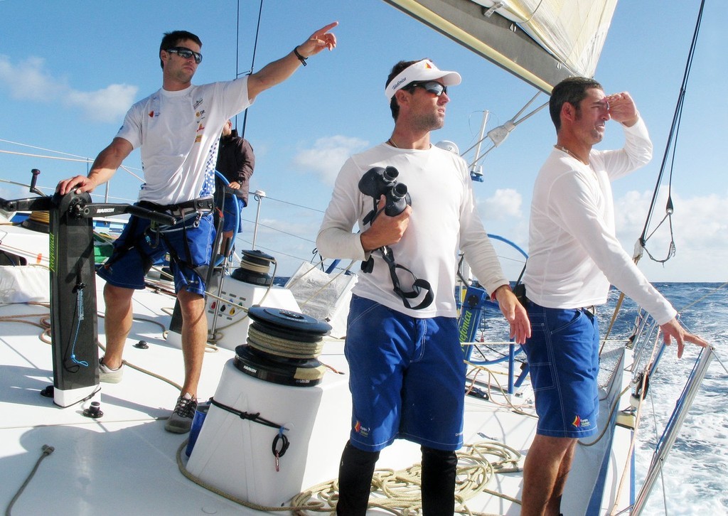 Gabriele Olivo/Telefonica Blue: 
The crew of Telefonica Blue plan their next move on leg 1 of the Volvo Ocean Race photo copyright Volvo Ocean Race http://www.volvooceanrace.com taken at  and featuring the  class