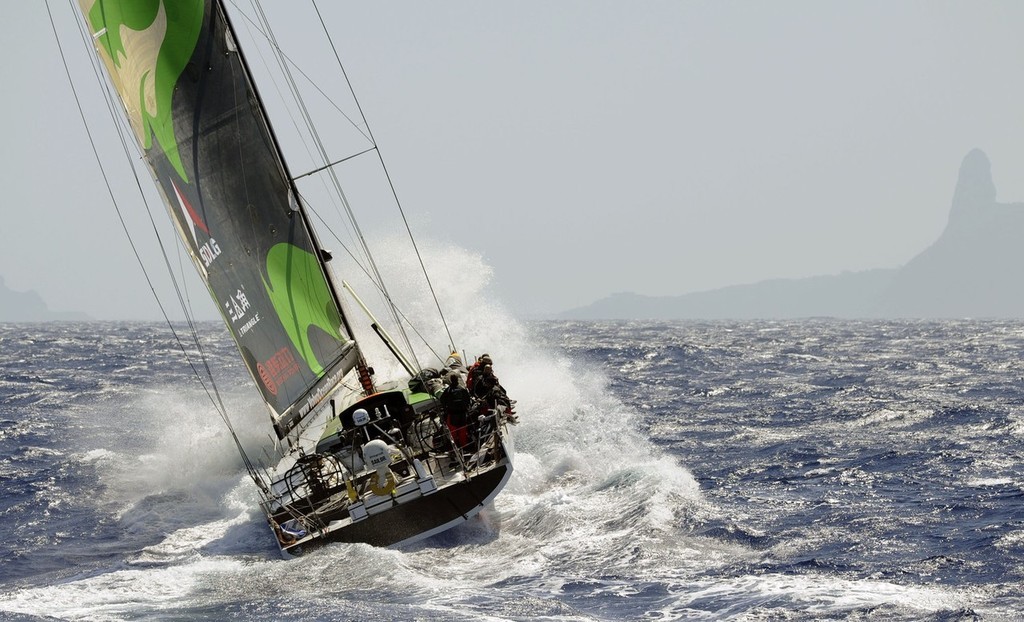 Rick Tomlinson/Volvo Ocean Race.<br />
Green Dragon is first to pass through the scoring gate of Fernando de Noronha, on leg 1 of the Volvo Ocean Race<br />
 © Volvo Ocean Race http://www.volvooceanrace.com