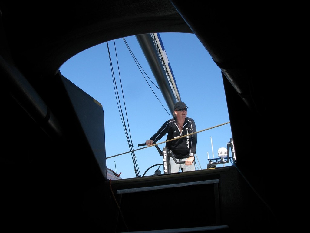 Sander Pluijm/Team Delta Lloyd/Volvo Ocean Race.<br />
Skipper Ger O’Rourke on the grinder, on leg 1 of the Volvo Ocean Race<br />
 © Volvo Ocean Race http://www.volvooceanrace.com