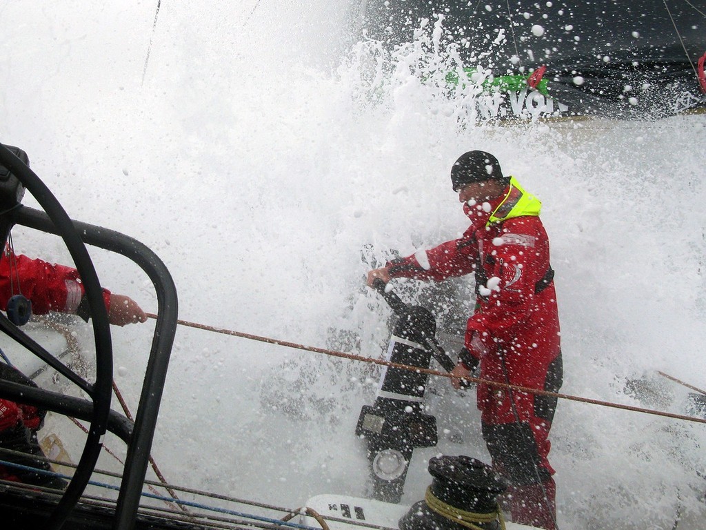Guo Chuan/Green Dragon Racing: Freddie Shanks grinding in rough conditions as Green Dragon head towards Cape Town, on leg 1 of the Volvo Ocean Race<br />
<br />
The Volvo Ocean Race 2008-09 will be the 10th running of this ocean marathon. Starting from Alicante in Spain, on 4 October 2008, it will, for the first time, take in Cochin, India, Singapore and Qingdao, China before finishing in St Petersburg, Russia for the first time in the history of t © Volvo Ocean Race http://www.volvooceanrace.com