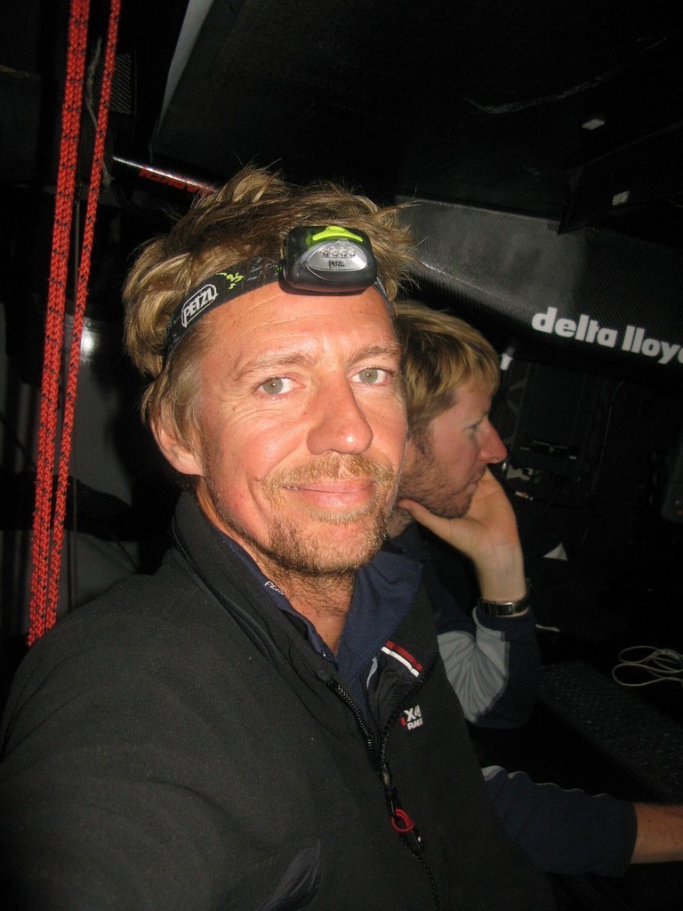 Sander Pluijm/Team Delta Lloyd: Sander Pluijm at the media desk on Delta Lloyd, on leg 1 of the Volvo Ocean Race photo copyright Volvo Ocean Race http://www.volvooceanrace.com taken at  and featuring the  class