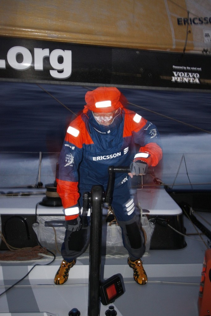 Tony Mutter grinding onboard Ericsson 4, on leg 2 of the Volvo Ocean Race from Cape Town,  © Guy Salter/Ericsson 4/Volvo Ocean Race http://www.volvoceanrace.org