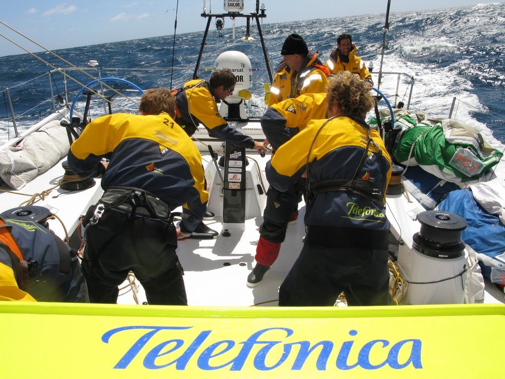 Telefonica Black, working hard, on leg 2 of the Volvo Ocean Race, from Cape Town, South Africa to Cochin, India<br />
 © Mikel Pasabant/Telefonica Black/Volvo Ocean Race http://www.volvooceanrace.org