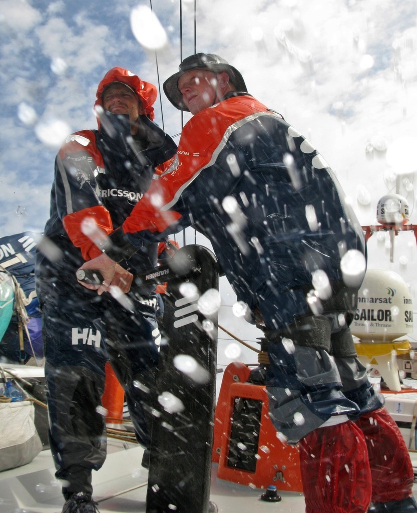 Dave Endean and Phil Jameson grinding onboard Ericsson 4 © Guy Salter/Ericsson 4/Volvo Ocean Race http://www.volvoceanrace.org