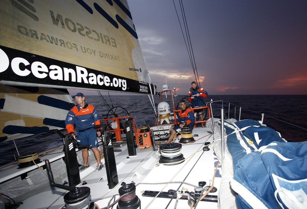 Ericsson 4 at sunset, on leg 3 of the Volvo Ocean Race from India to Singapore © Guy Salter/Ericsson 4/Volvo Ocean Race http://www.volvoceanrace.org