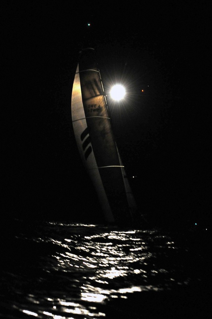 Ericsson 4, skippered by Torben Grael (BRA) finishes fourth on leg 3 of the Volvo Ocean Race from India to Singapore, crossing the finish line  ©  David Kneale/Volvo Ocean Race http://www.volvooceanrace.com/