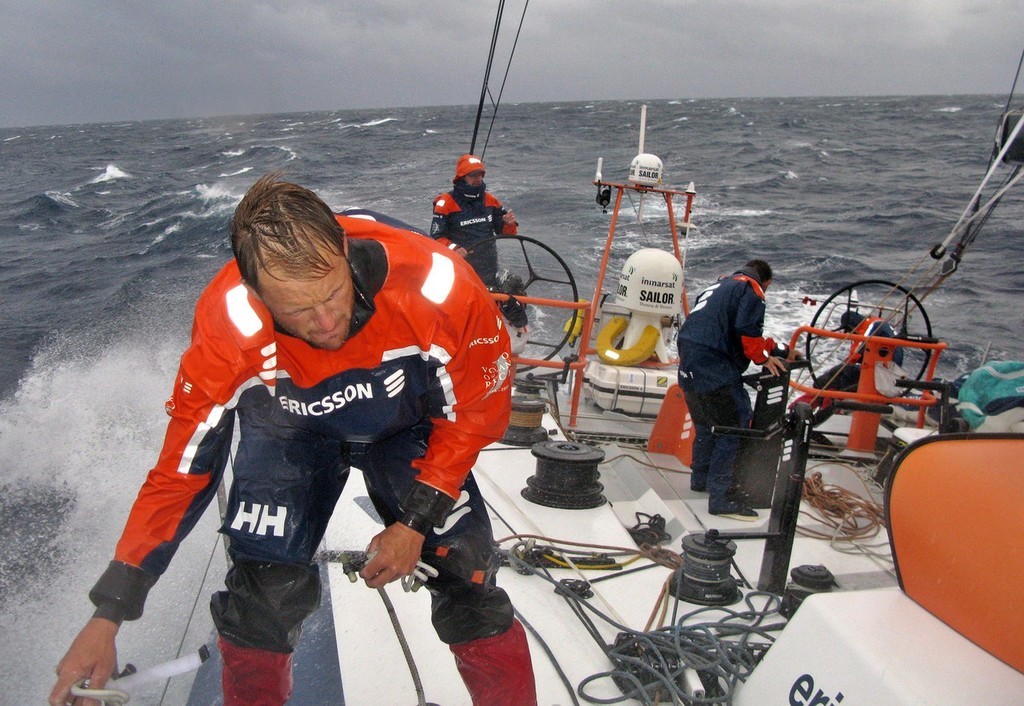 Dave Endean onboard Ericsson 4 in 45 knots of wind, on leg 4 of the Volvo Ocean Race, from Singapore to Qingdao, China © Guy Salter/Ericsson 4/Volvo Ocean Race http://www.volvoceanrace.org