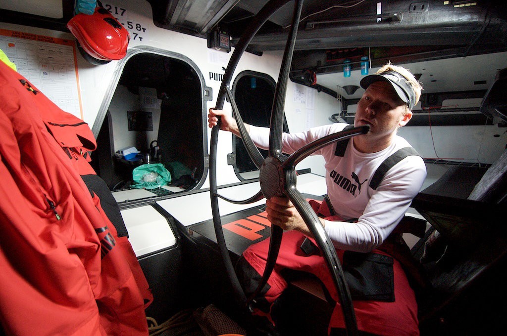 Casey Smith fixing PUMA Ocean Racing’s broken steering wheel, on leg 5 of the Volvo Ocean Race<br />
 © Rick Deppe/PUMA Ocean Racing/Volvo Ocean Race http://www.volvooceanrace.org