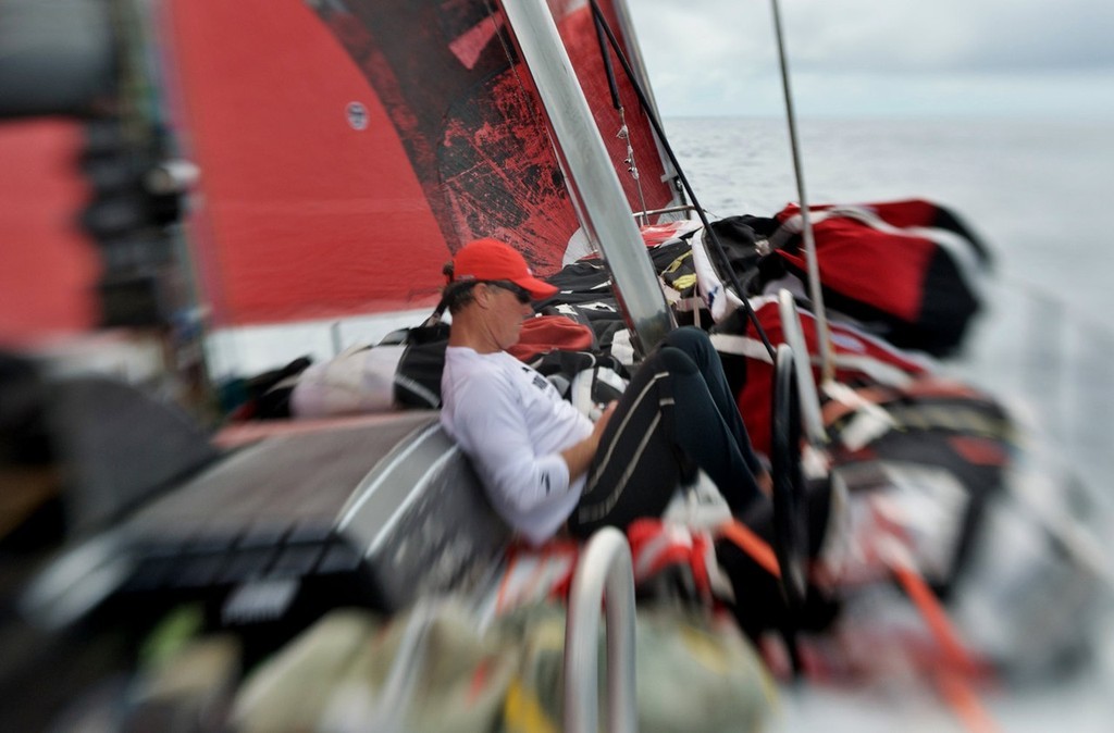 Erle Williams (NZL) taking notes onboard PUMA Ocean Racing, on leg 5 of the Volvo Ocean Race, from Qingdao to Rio de Janeiro photo copyright Rick Deppe/PUMA Ocean Racing/Volvo Ocean Race http://www.volvooceanrace.org taken at  and featuring the  class