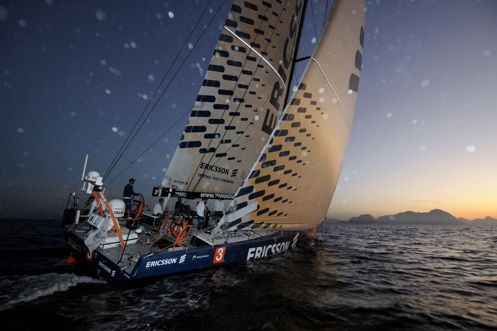 Ericsson 3, skippered by Magnus Olsson (SWE) finish first into Rio de Janeiro on leg 5 of the Volvo Ocean Race, crossing the line at 10:37:57 GMT 26/03/09, after 41 days at sea. All eight yachts in the Volvo Ocean race use CT Sailbattens<br />
 ©  David Kneale/Volvo Ocean Race http://www.volvooceanrace.com/