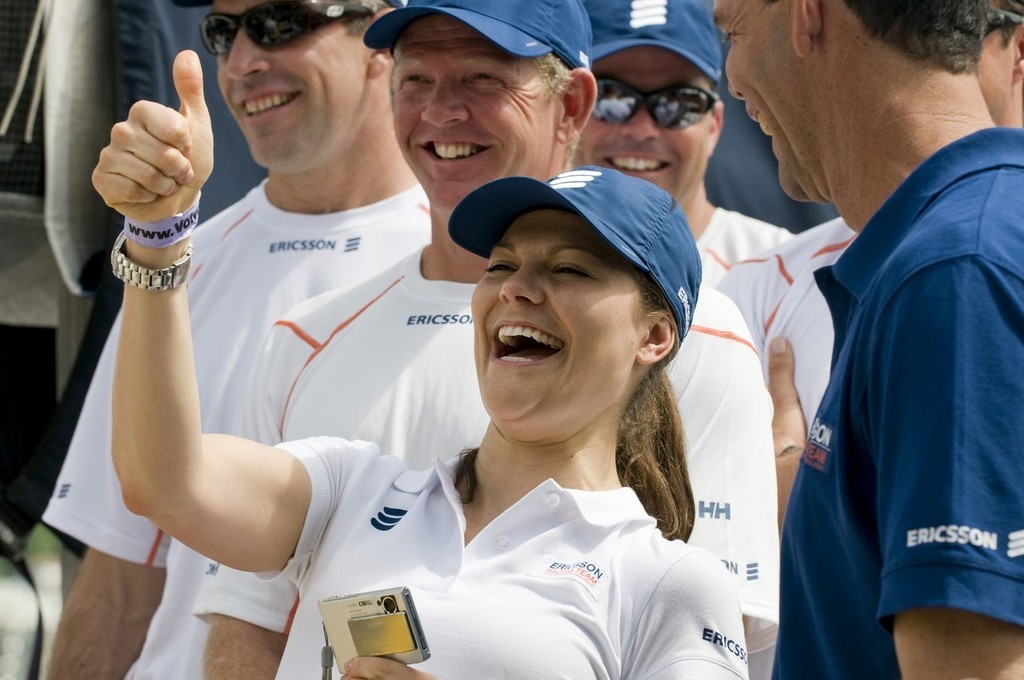 Her Royal Highness Victoria, Crown Princess of Sweden with skipper Torben Grael (BRA) and the crew of Ericsson 4 prior to the start of the Light In-port Race in the Volvo Ocean Race in Rio de Janeiro ©  David Kneale/Volvo Ocean Race http://www.volvooceanrace.com/