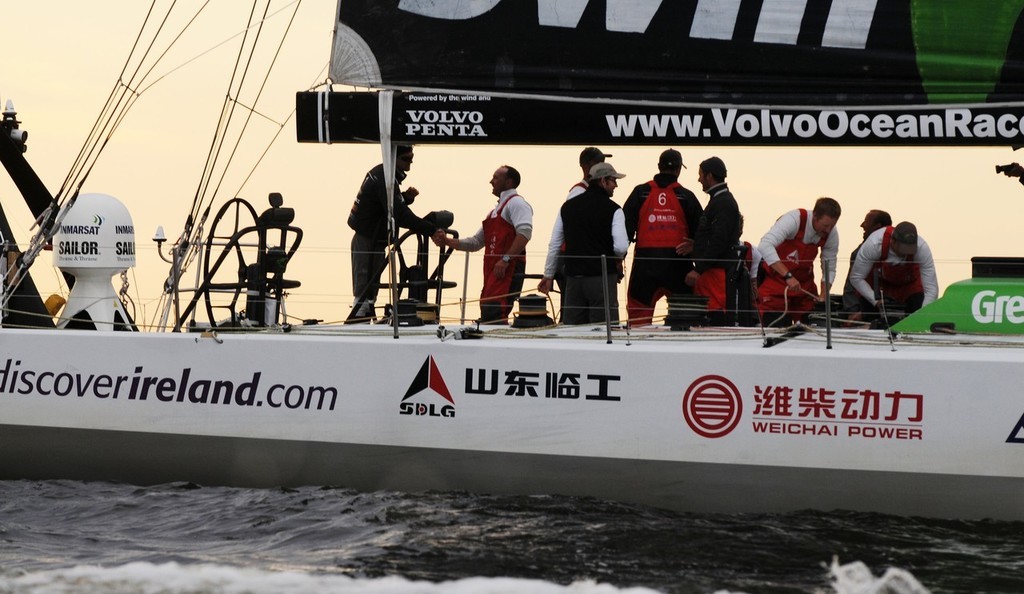 Green Dragon, skippered by Ian Walker (GBR) finish sixth on leg 10 in St Petersburg, crossing the line at 02:57:56 GMT photo copyright  David Kneale/Volvo Ocean Race http://www.volvooceanrace.com/ taken at  and featuring the  class