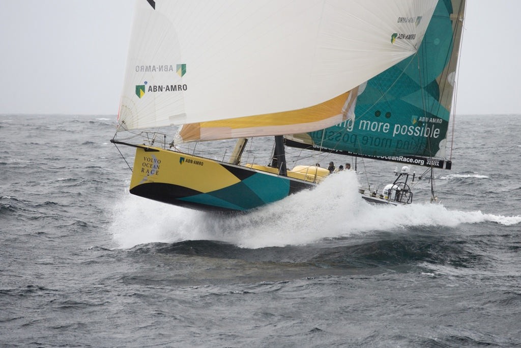 ABN Amro One skippered by Mike Sanderson flies past the Lizard, winning six of the nine trans-oceanic legs in the 2005/06 Volvo Ovean race ©  Oskar Kihlborg / Volvo Ocean Race