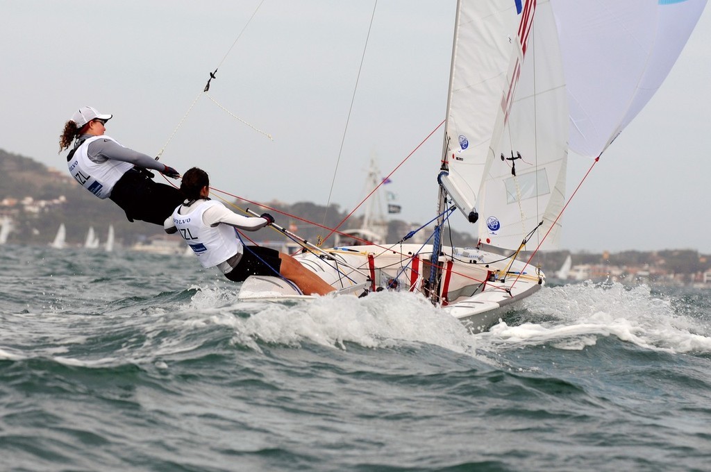 Alexandra Maloney and Bianca Bacher representing New Zealand during the practice race for the Girls 420 class at the Volvo Youth Sailing ISAF World Championship 2009 in Buzios, Brazil

The 39th Volvo Youth Sailing ISAF World Championship is being hosted by Buzios, Brazil in the Bay of Buzios, from the 10th to the 17th July 2009. This event is the pinnacle of the youth sailing calendar, with past notable winners including Americ photo copyright  David Kneale/Volvo Ocean Race http://www.volvooceanrace.com/ taken at  and featuring the  class