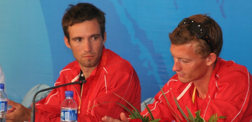 49er Gold Medalists Jonas Warrer (l) and Martin Ibsen (Denmark) photo copyright Sail-World.com /AUS http://www.sail-world.com taken at  and featuring the  class