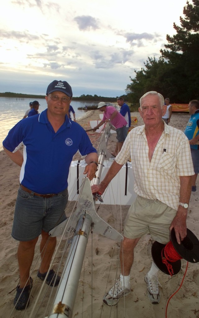 Club member and organiser Nic Wilson (left) with one of his assistants, who actually designed the towing boom, prior to the record attempt at Strahan. - ski record photo copyright Mark Seaton taken at  and featuring the  class