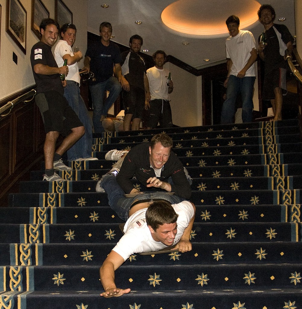 Extreme 40 crews do the Compass Room stairs. Looking for a passing lane. © Guy Nowell http://www.guynowell.com