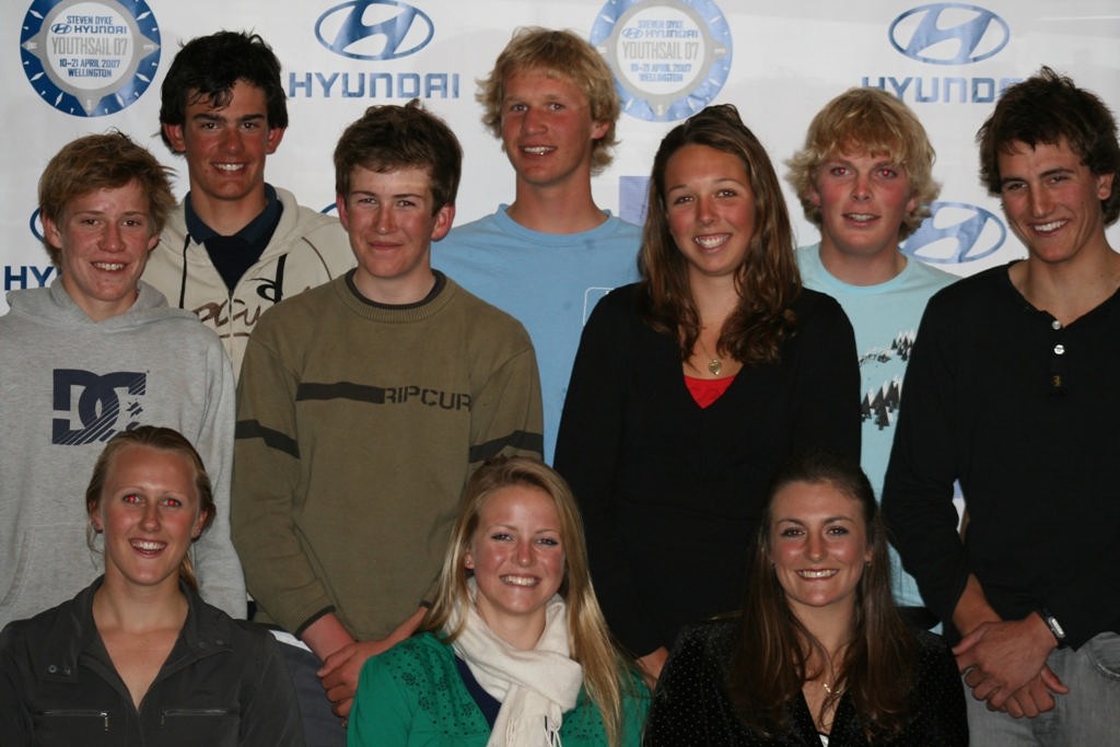 The NZL Yachting Trust NZ Youth Team (Back Row L-R) Ben Goodwin (Hobie), Josh Junior (Laser), Josh Nixon (RS:X boys).  © Yachting NZ