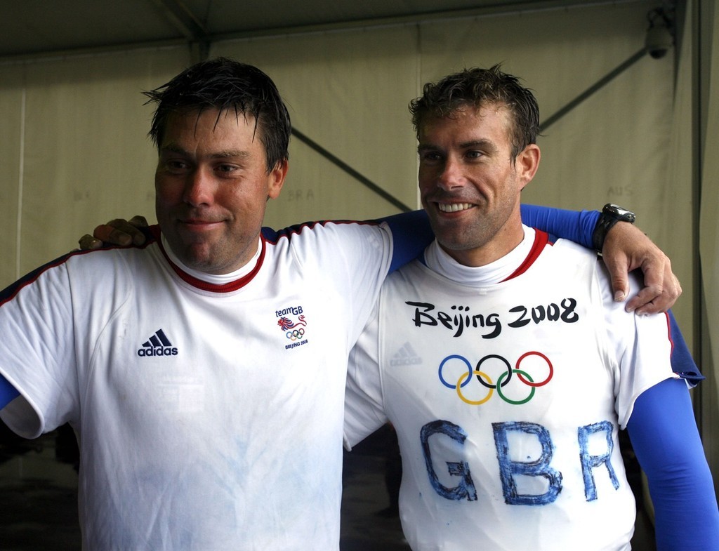 Qingdao Olympic Regatta 2008. Ian Percy (r) and Andrew Simpson (GBR), Star Gold medal winners. photo copyright Guy Nowell http://www.guynowell.com taken at  and featuring the  class