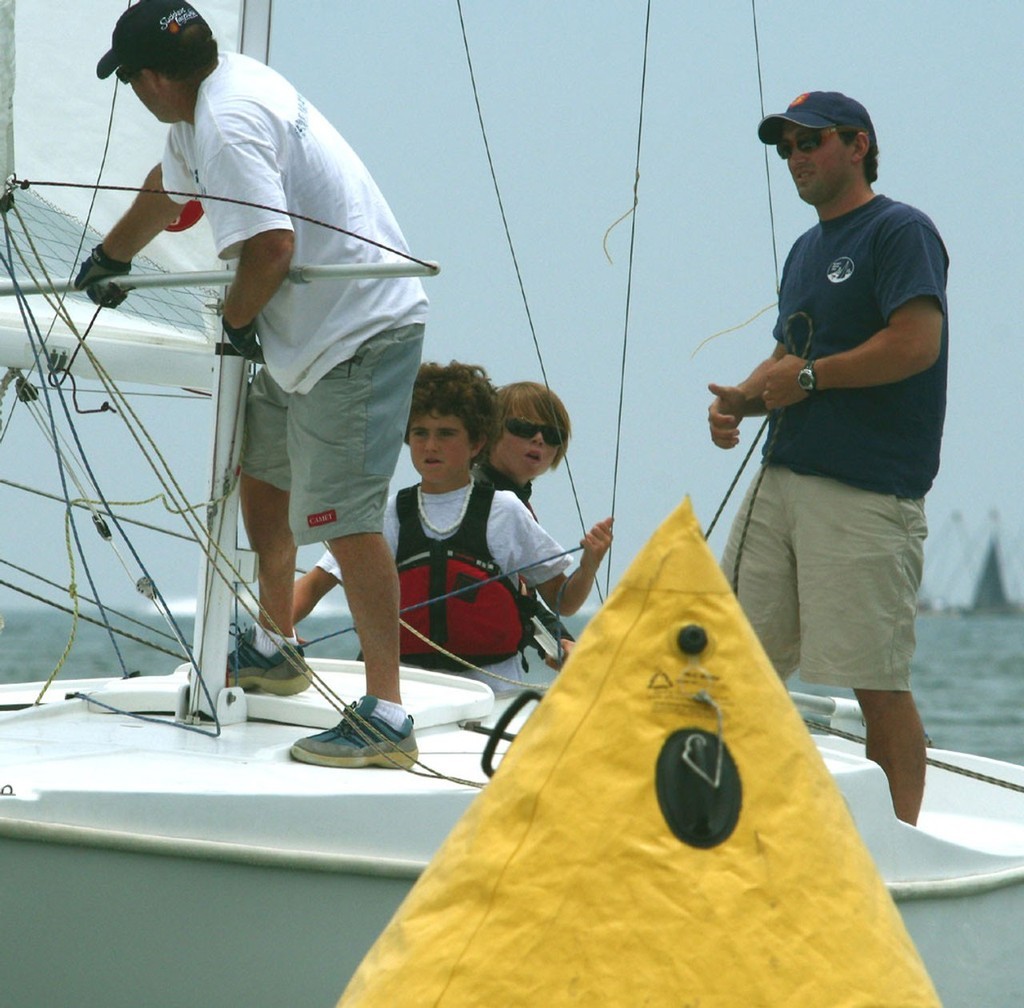 Dad Stan works bow for the Riley Gibbs, 11, and the gang - Junior Cal 20 Championship 2008 photo copyright Rich Roberts http://www.UnderTheSunPhotos.com taken at  and featuring the  class