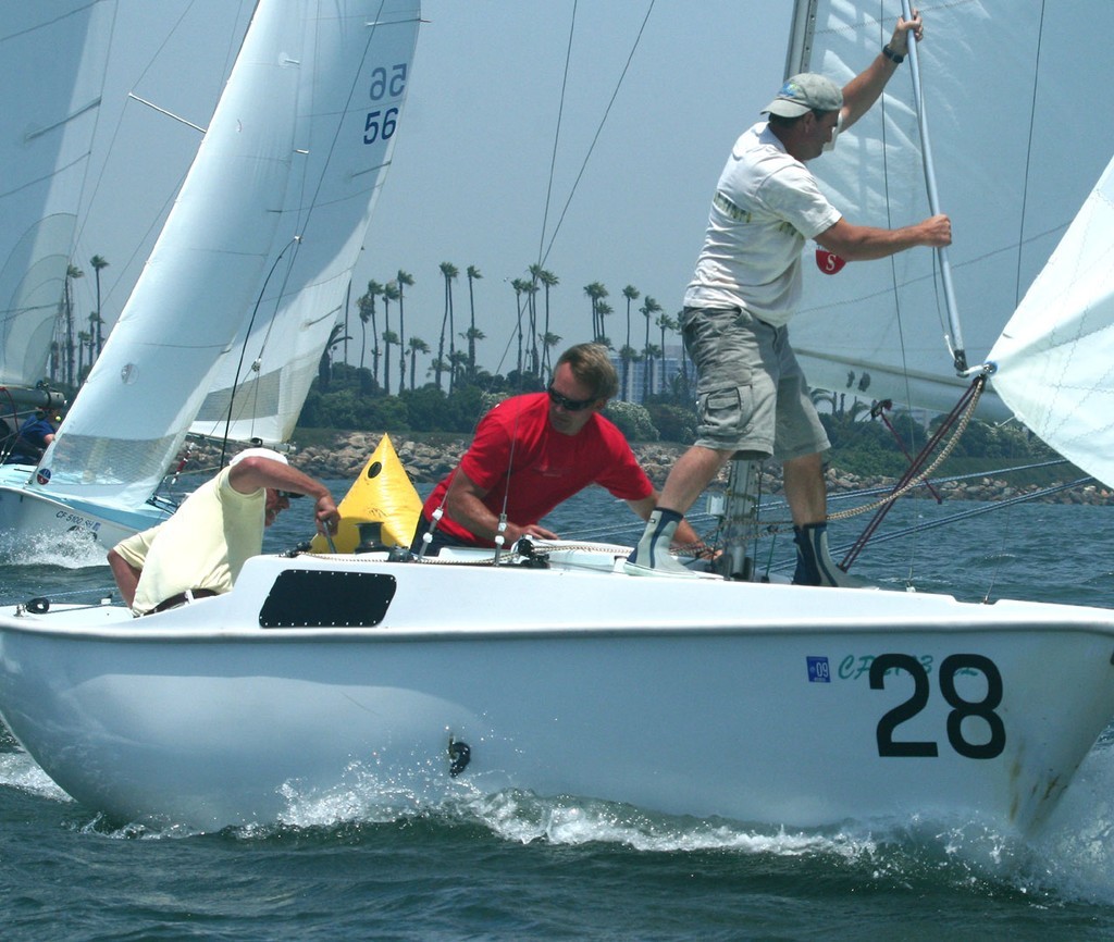 Chris Raab (l.) and crew Ernie Richau (c.) and Erik Heim lead around the windward mark - Cal 20 Class Championship © Rich Roberts http://www.UnderTheSunPhotos.com