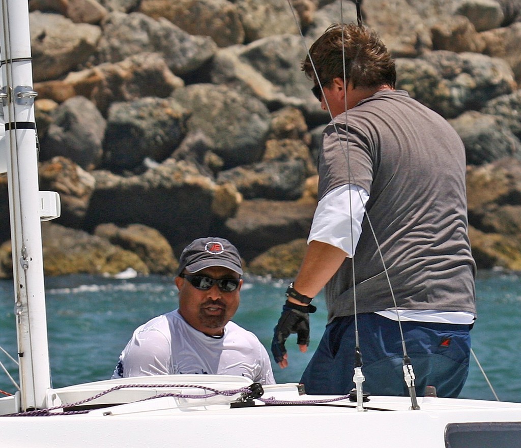 Basic Sailing’s skipper Tom Pollack checks out crewman Clarence Yoshikane after accidental swim - Cal 20 North American Championships 2007 © Rick Roberts 