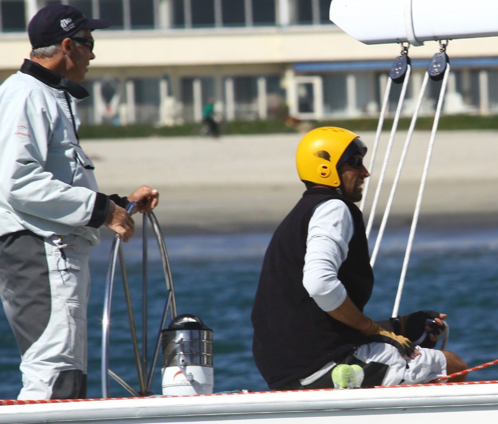 Presti’s main sail trimmer Staphane Christidis returned from Monday’s head injury - 2009 Congressional Cup, Day 1 © Rich Roberts http://www.UnderTheSunPhotos.com