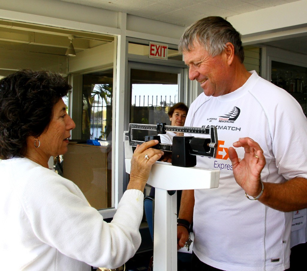 Four-time winner Rod Davis, tactician for Adam Minoprio this time, weighs in for Camille Daniels at the 2009 Congressional Cup © Rich Roberts http://www.UnderTheSunPhotos.com